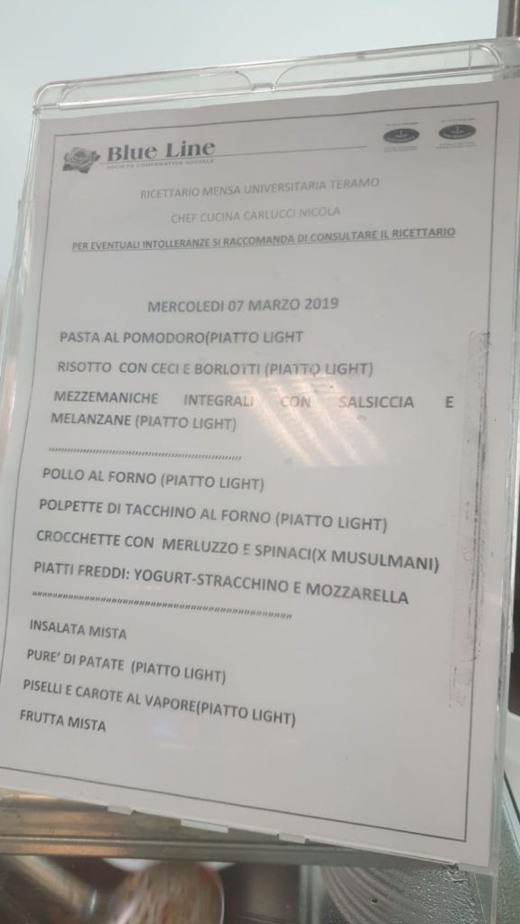 Menu Mensa Università Teramo Musulmani