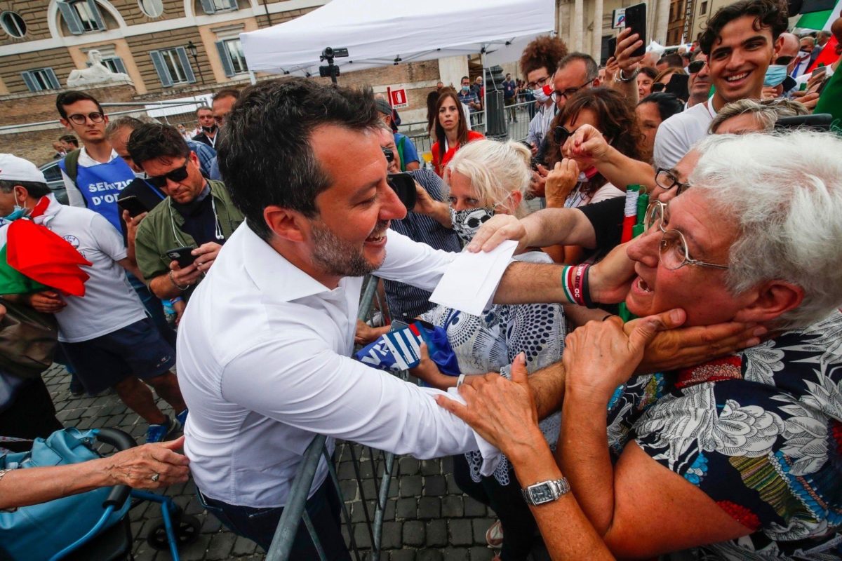 Matteo Salvini Piazza del Popolo Mascherine Coronavirus